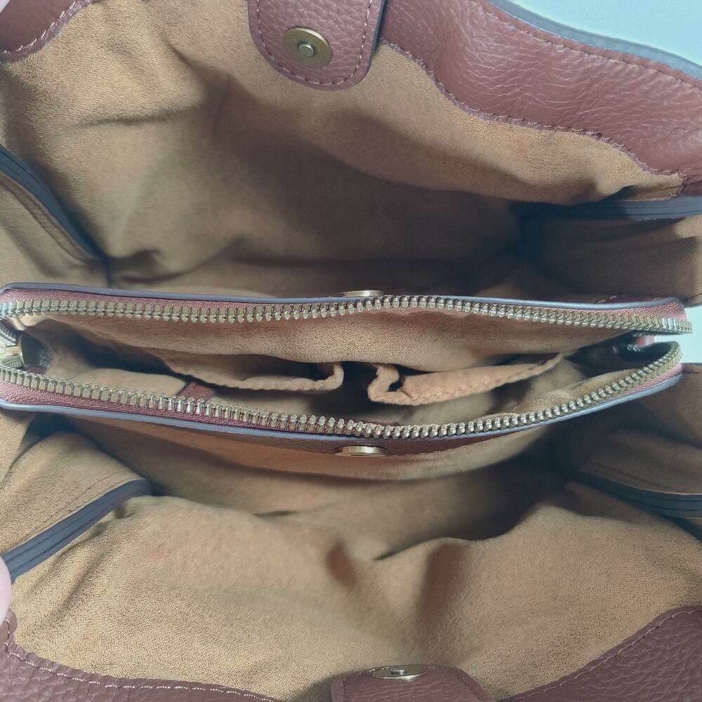 Structured Pebbled Leather Crossbody/Tote Bag in Chestnut Brown - Picture 6 of 14